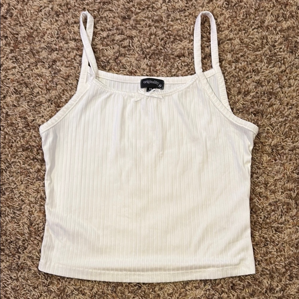 White Ribbed Crop Camisole